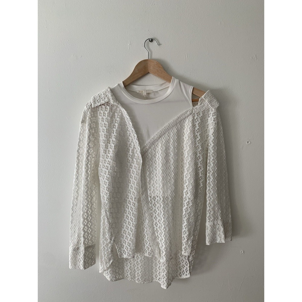 Maje Lalina Asymmetric Floral Lace Top White Sz 0 Layered Design Cool Girl Luxe